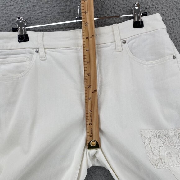 Chicos Jeans Women 0 US 4 White So Slimming Girlfriend Ankle Lace Patch Stretch - Picture 9 of 12